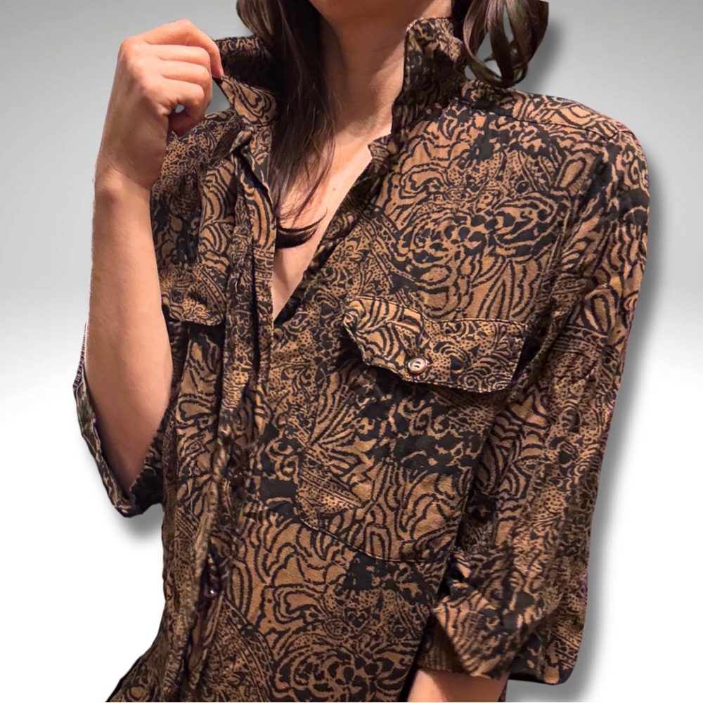 VTG Rena Rowan Abstract Botanical Elevated Safari Drapey Utility Shirt 8